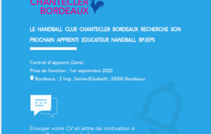 LE CLUB DE BORDEAUX CHANTECLER RECHERCHE UN APPRENTI EDUCATEUR HANDBALL 
