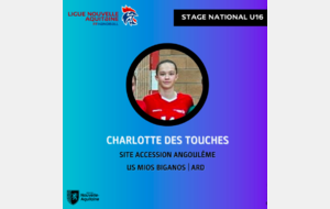 Stage U16 - Charlotte Des Touches sélectionnée 