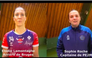 Reportage - Prénationale - Poule A - J13 - Elodie Lamontagne (Bruges 33 HB) : "une belle cohésion en défense" ; Sophie Roche (PE2M HB) : "On perd beaucoup de ballons"