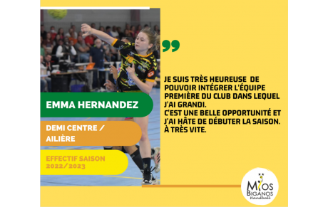 Mios Biganos - Nationale 1 : Emma Hernandez intègre l'effectif de la N1