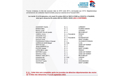 Les détections du Comité de Gironde pour les 2010