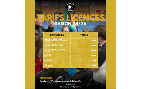 HBC Saint Symphorien - Tarifs et inscriptions licences 