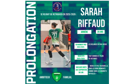 Excellence régionale - Sarah Riffaud prolonge à Léognan 