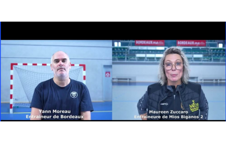 Reportage - Coupe de France régionale - Tour 2 - Yann Moreau (Girondins de Bordeaux Bastide HC) : &quot;De bonne augure&quot; ; Maureen Zuccaro (US Mios Biganos Handball) : &quot;On a baissé les bras&quot;