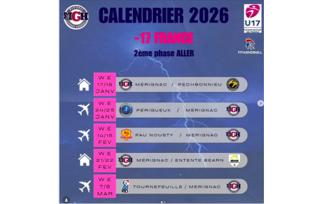 U17 France - Niveau Haut - La poule et le calendrier de Mérignac sont connus