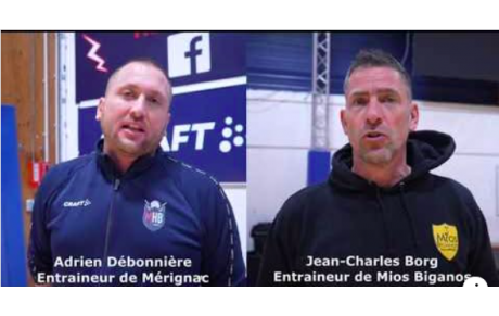 Reportage - Nationale 1 - J15 - Adrien Débonnière (Mérignac GH) : "Content de la 2ème mi-temps" ; Jean Charles Borg (US Mios Biganos) : "Une bonne 1ère mi-temps"