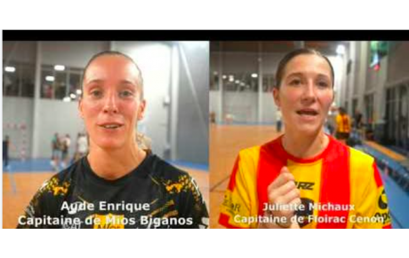 Reportage - Nationale 1 - J2 - Aude Enrique (US Mios Biganos HB) : "On s'entraide beaucoup" ; Juliette Michaux (CM Floirac Cenon HB) : "Peu de rotations"